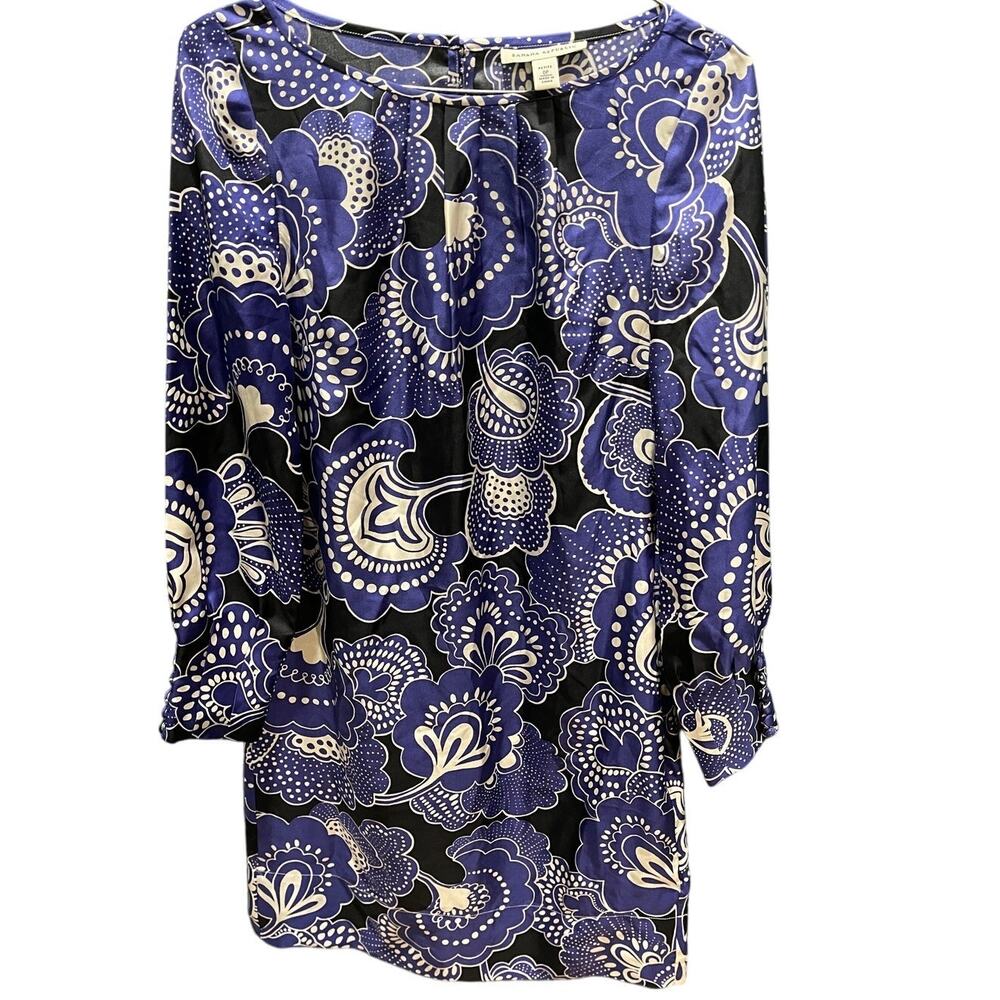 Banana Republic Purple White Black Silk Sheath Dress Size 0 Petite